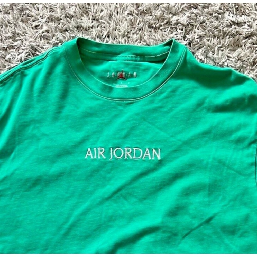 Nike Air Jordan T-Shirt Spellout Embroidered Roma Green Sz L Men's DO6098‎ Y2K